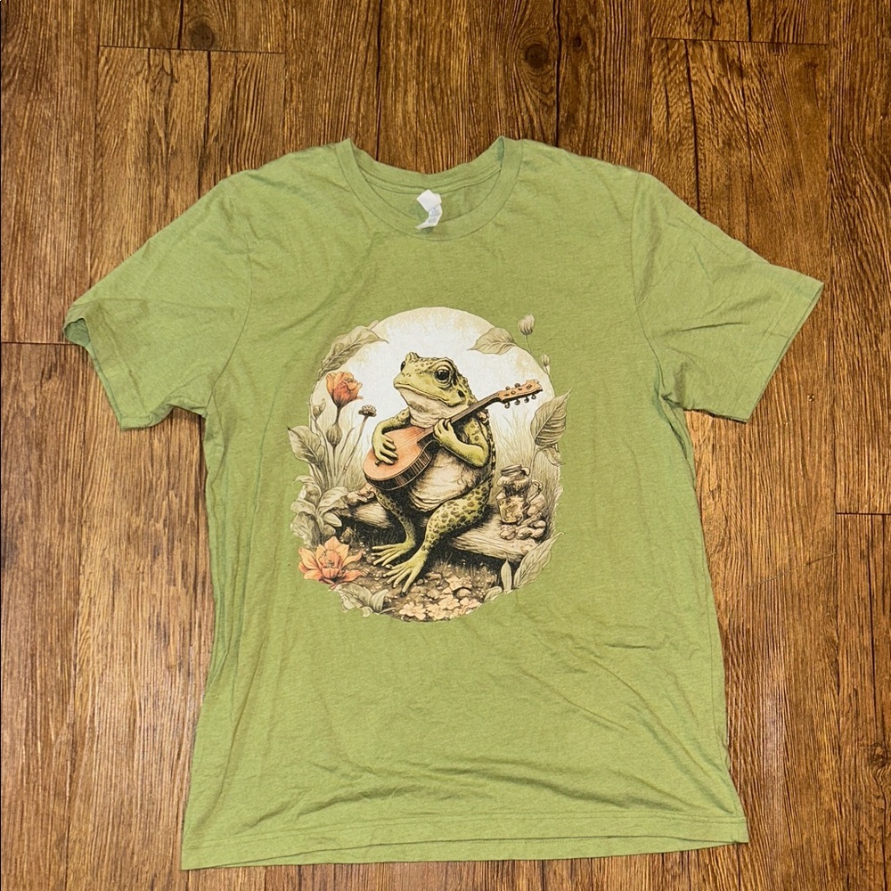 Bella Canvas Green T-Shirt with Frog Playing Banjo